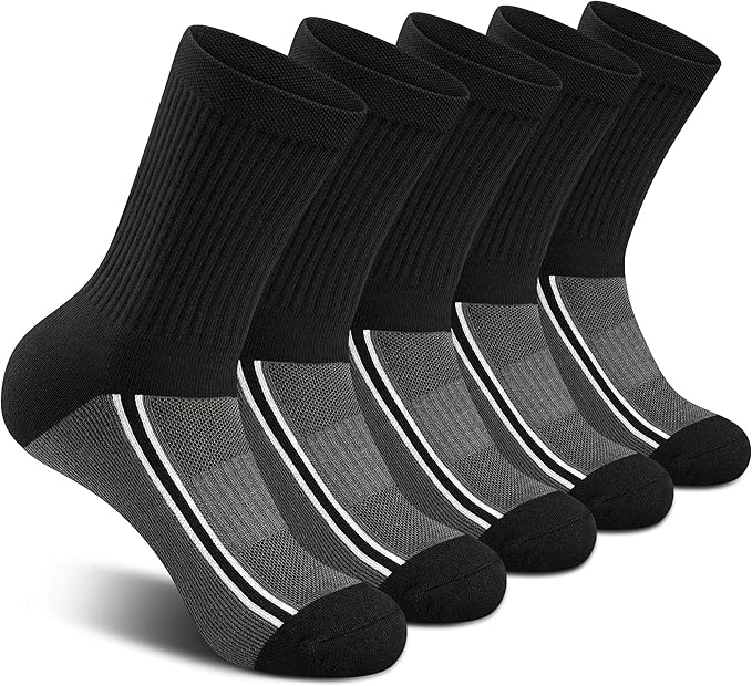 Gonii Men's Athletic Crew Socks，5 Pairs Cushioned Boot Moisture Athletic Socks for Hiking Sports Running Workout