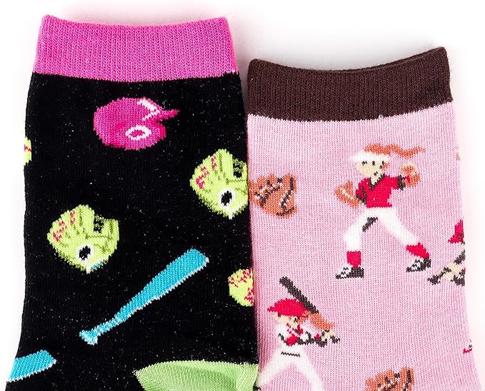 Belloxis Funny Athletic Socks 5 Pcs, Multi-Sport Design (Basketball, Baseball, Soccer, Hockey), Crew Socks for Boys Girl