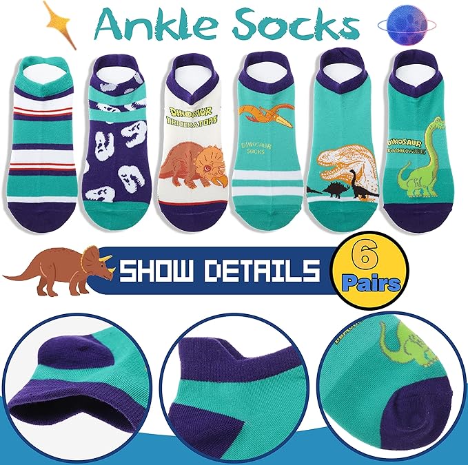 Kids Boys Ankle Socks No Show Low Cut Funny Cute Cartoon Novelty Cotton Socks 6 Pairs