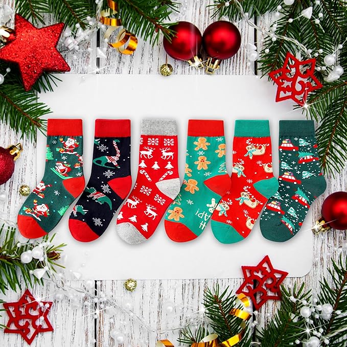 BONANGEL Boys Socks 5-8 Years Old, Fun Novelty Animal Food Space Crazy Funny Cute Kids Socks 8-10 10-12 Years 5 Pairs