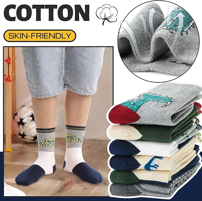 Anlisim 6 Pairs Boys Kids Socks Fun Crazy Funny Novelty Cartoon Space Rocket Dinosaur Crew Cotton Socks