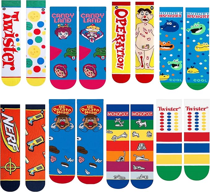 Odd Sox – Big Kids 8-Pack Novelty Themed Crew Socks Bundle-Shoe Sizes 3–5 –Soft, Comfortable, Great Durable Gift for Kids