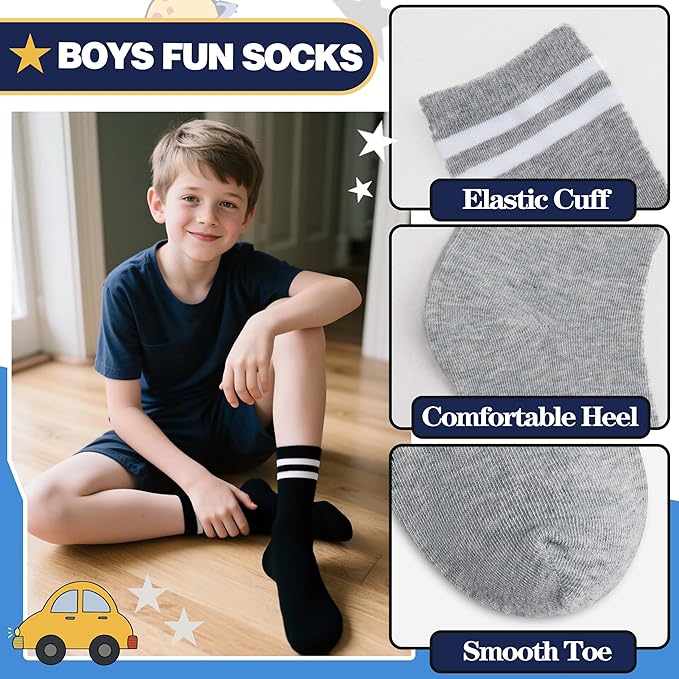 Kids Boys Fun Cotton Crew Socks Funny Crazy Cartoon Novelty Space Trucks Star Dress Socks 6 Pairs