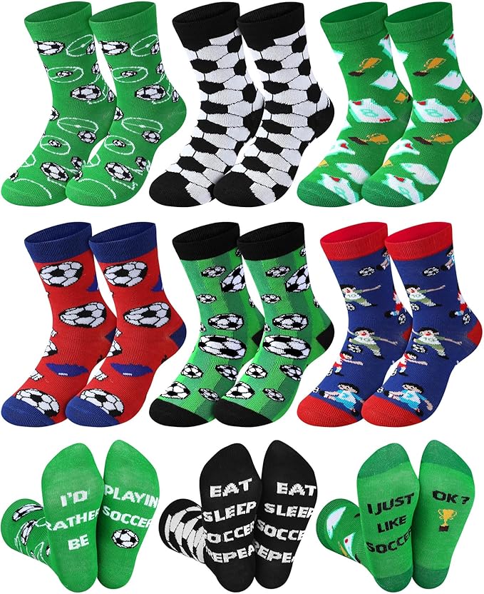 Haysandy 6 Pairs Novelty Sports Socks for Boys Kids Athletic Crew Sock for 8-12 Kids Gift