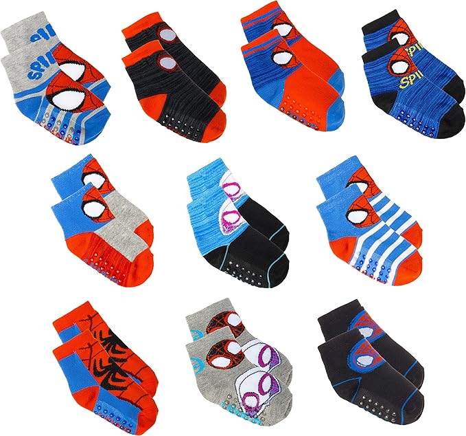 Marvel Spiderman Grip Socks, 10 Pack, Toddler Boys, Ankle Length, Multicolor, Small