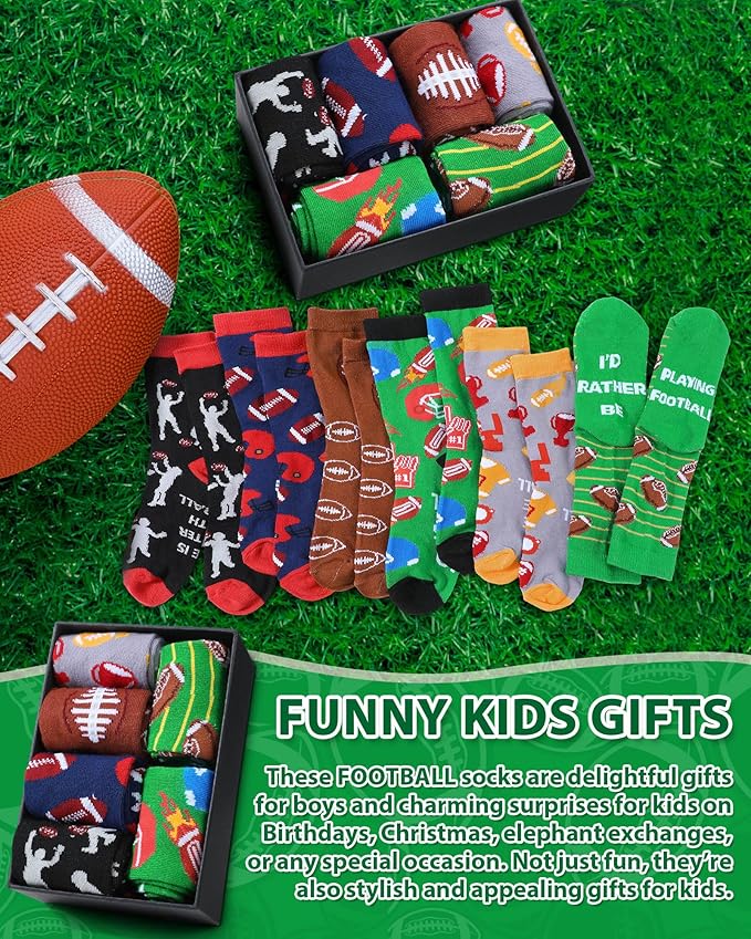 Haysandy 6 Pairs Novelty Sports Socks for Boys Kids Athletic Crew Sock for 8-12 Kids Gift