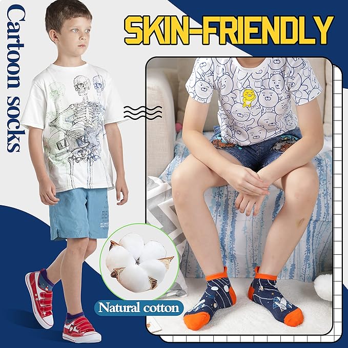 Kids Boys Ankle Socks No Show Low Cut Funny Cute Cartoon Novelty Cotton Socks 6 Pairs