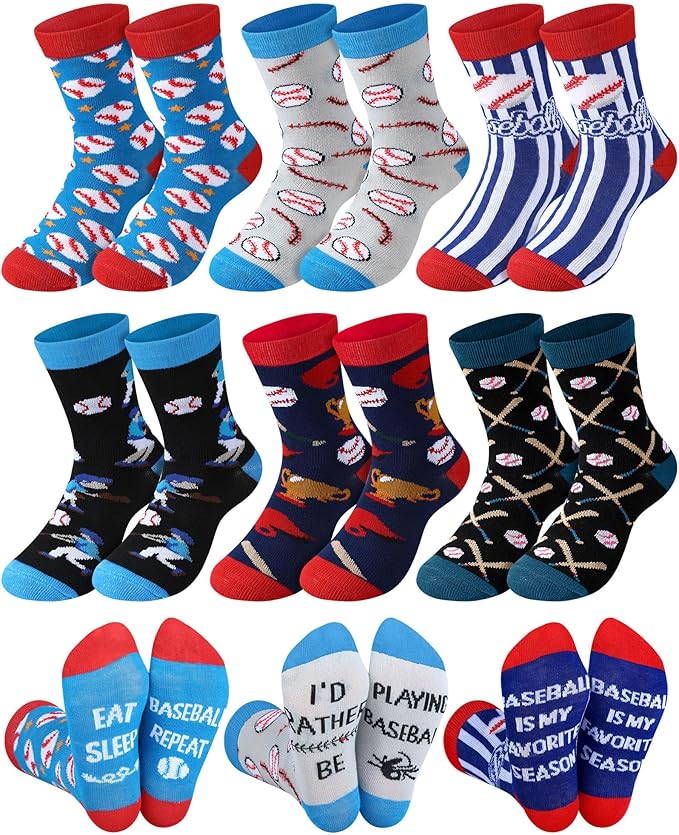 Haysandy 6 Pairs Novelty Sports Socks for Boys Kids Athletic Crew Sock for 8-12 Kids Gift
