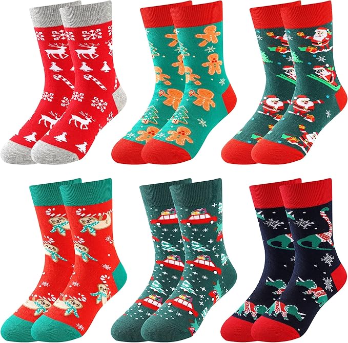 BONANGEL Boys Socks 5-8 Years Old, Fun Novelty Animal Food Space Crazy Funny Cute Kids Socks 8-10 10-12 Years 5 Pairs