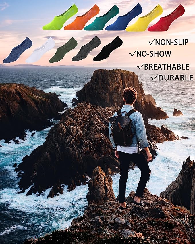 WHISPER DEER No Show Socks Men Invisible Low cut Loafer Sneaker Socks Non-Slip