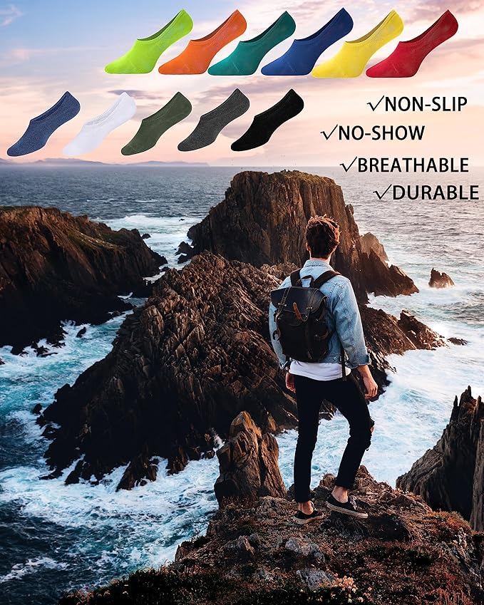 WHISPER DEER No Show Socks Men Invisible Low cut Loafer Sneaker Socks Non-Slip