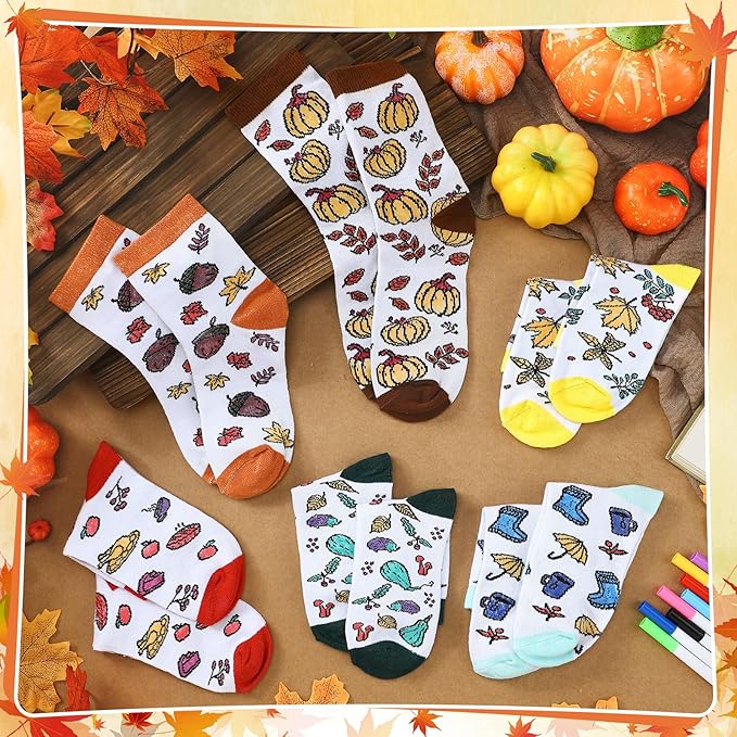 ShinyMarch 12 Pairs Kids Doodle Socks Color Your Own Socks DIY Kid Drawing Craft Arts with 48 Pcs Markers