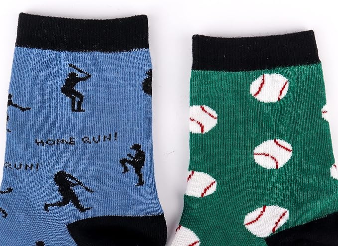 Belloxis Funny Athletic Socks 5 Pcs, Multi-Sport Design (Basketball, Baseball, Soccer, Hockey), Crew Socks for Boys Girl