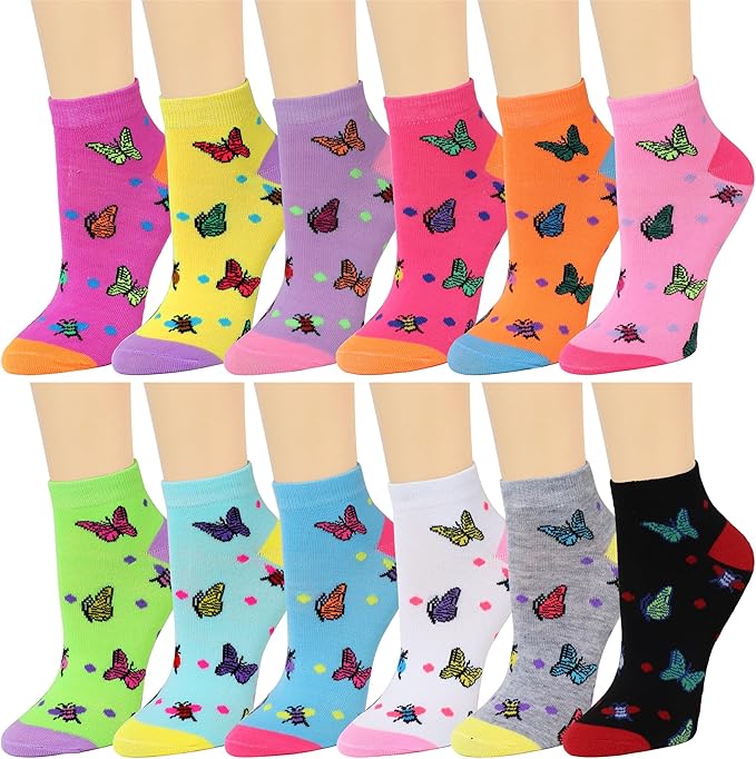 Falari 12 Pairs Women Novelty Ankle Socks Colorful ComfortSoft Lightweight Sports Athletic Socks