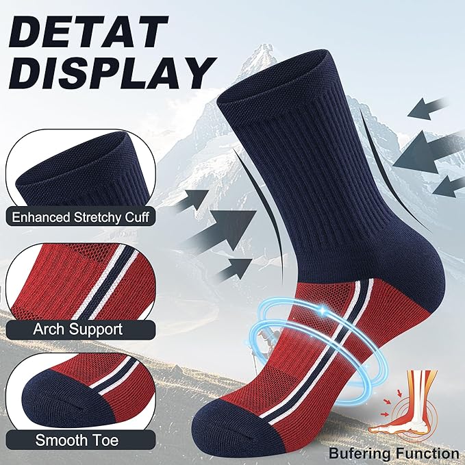 Gonii Men's Athletic Crew Socks，5 Pairs Cushioned Boot Moisture Athletic Socks for Hiking Sports Running Workout