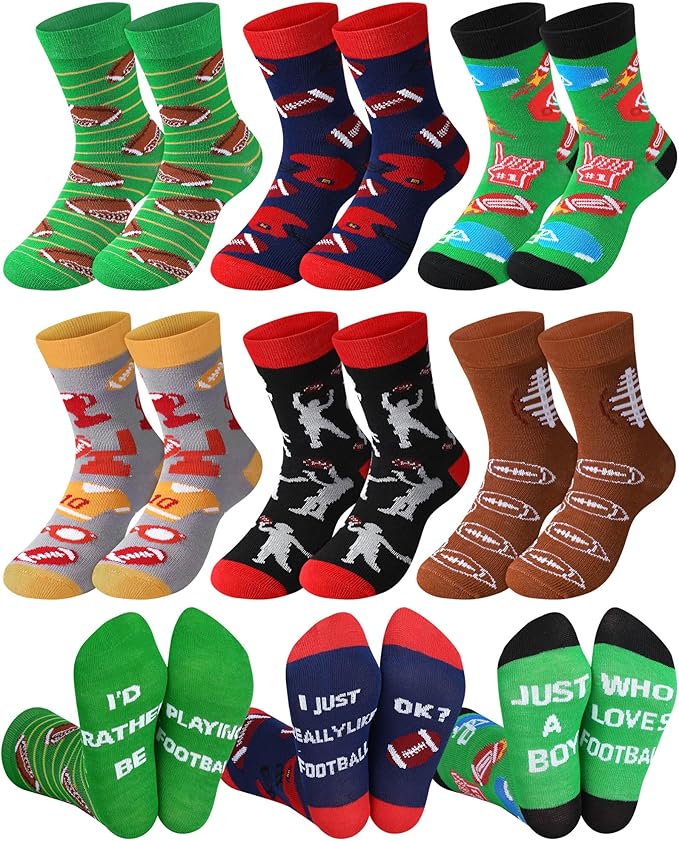 Haysandy 6 Pairs Novelty Sports Socks for Boys Kids Athletic Crew Sock for 8-12 Kids Gift