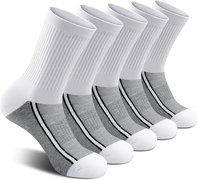 Gonii Men's Athletic Crew Socks，5 Pairs Cushioned Boot Moisture Athletic Socks for Hiking Sports Running Workout