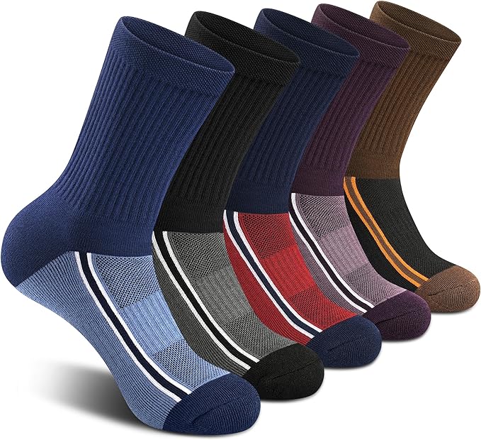 Gonii Men's Athletic Crew Socks，5 Pairs Cushioned Boot Moisture Athletic Socks for Hiking Sports Running Workout