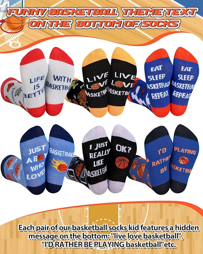 Haysandy 6 Pairs Novelty Sports Socks for Boys Kids Athletic Crew Sock for 8-12 Kids Gift