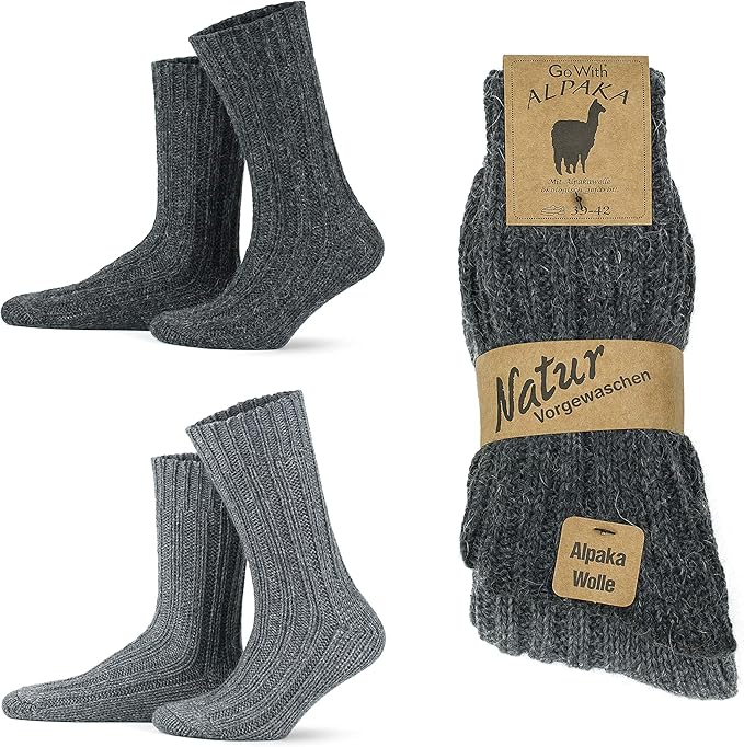 GoWith 2 Pairs Cozy Alpaca Wool Boot Socks for Men & Women, Extra Thick Loose-Fit Winter Socks