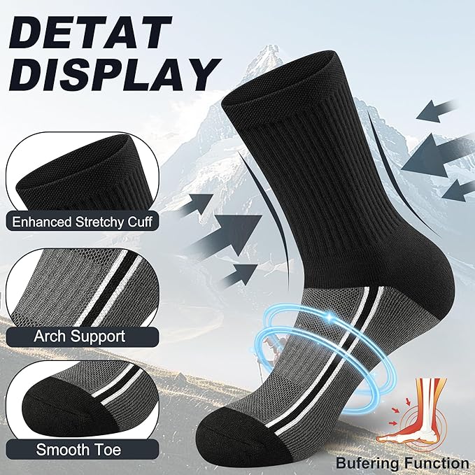 Gonii Men's Athletic Crew Socks，5 Pairs Cushioned Boot Moisture Athletic Socks for Hiking Sports Running Workout