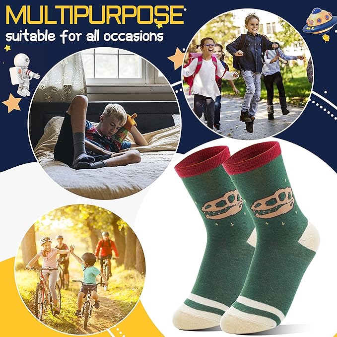 Anlisim 6 Pairs Boys Kids Socks Fun Crazy Funny Novelty Cartoon Space Rocket Dinosaur Crew Cotton Socks