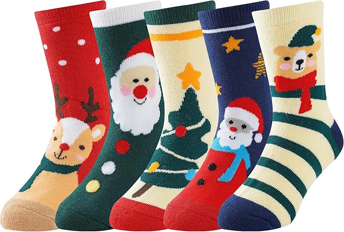 BONANGEL Boys Socks 5-8 Years Old, Fun Novelty Animal Food Space Crazy Funny Cute Kids Socks 8-10 10-12 Years 5 Pairs