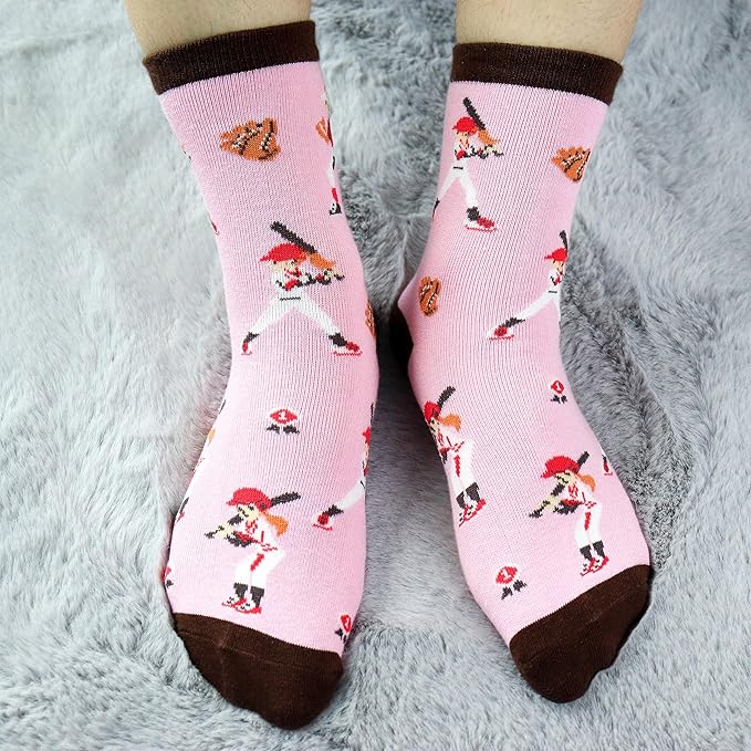 Belloxis Funny Athletic Socks 5 Pcs, Multi-Sport Design (Basketball, Baseball, Soccer, Hockey), Crew Socks for Boys Girl
