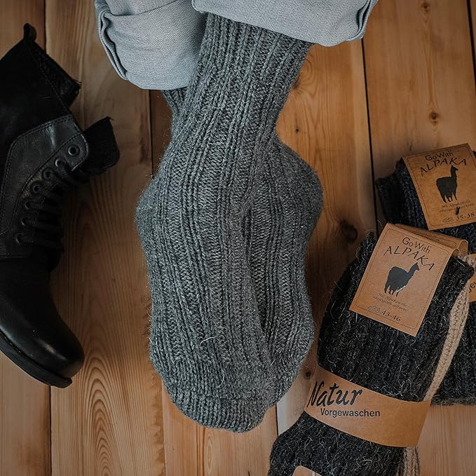 GoWith 2 Pairs Cozy Alpaca Wool Boot Socks for Men & Women, Extra Thick Loose-Fit Winter Socks
