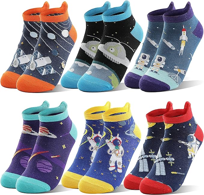 Kids Boys Ankle Socks No Show Low Cut Funny Cute Cartoon Novelty Cotton Socks 6 Pairs